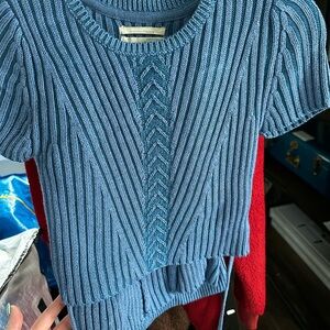 Anthropologie Blue Ribbed Knit Top and Skirt Set